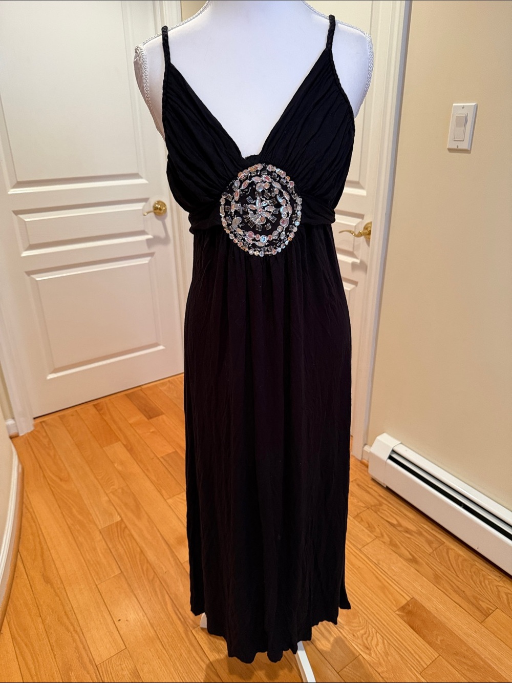 Raviya Black Maxi Dress with Beaded Medallion